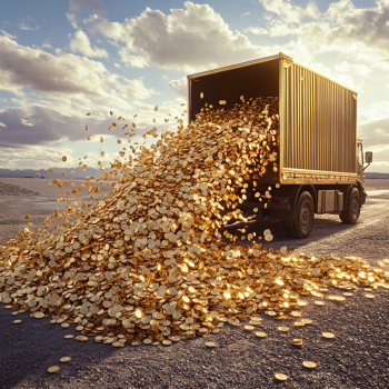 トラックから金貨が落ちる画像